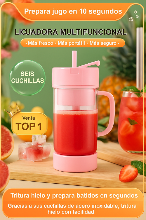 EXPRIMIDOR LICUADORA PORTATIL CON BOMBILLA Y Asa 340ml